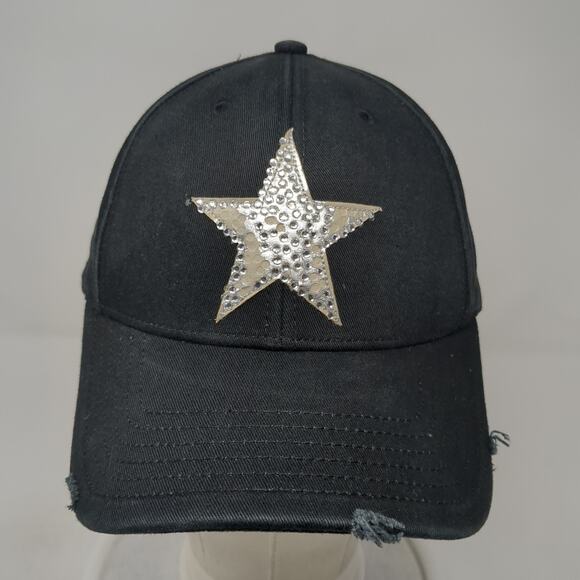 Star Slideback Baseball Cap Black One Size Adjustable Distressed Royal Plush - Picture 2 of 8